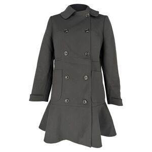 Miu Miu Vintage 2006 Double-Breasted Coat Flared Ruffle Hem in Black Wool